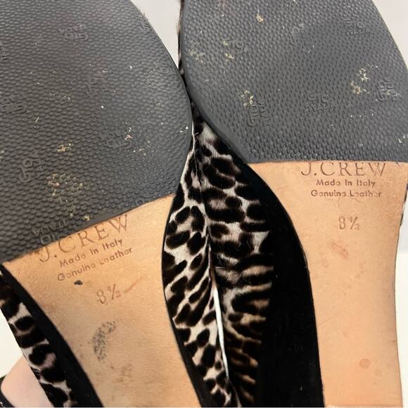 J Crew Wedge Heels Womens 8.5 Calf Hair Leopard Martina Slip On Shoes Italy - Picture 11 of 14